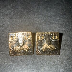 Vintage Cat post back earrings signed Pat Vo fashion jewelry